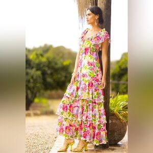 Miss June Paris maxi floral flowy feminine fairy boho flowy Dress small chic
